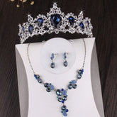 Blue Vintage Three Piece Silver Plated Tiara - FashionByTeresa